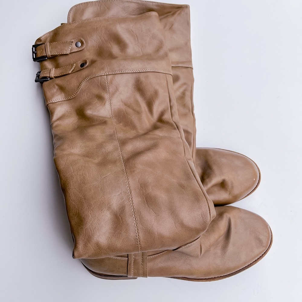 Qupid Tan Over-the-Knee Buckle Riding Boots